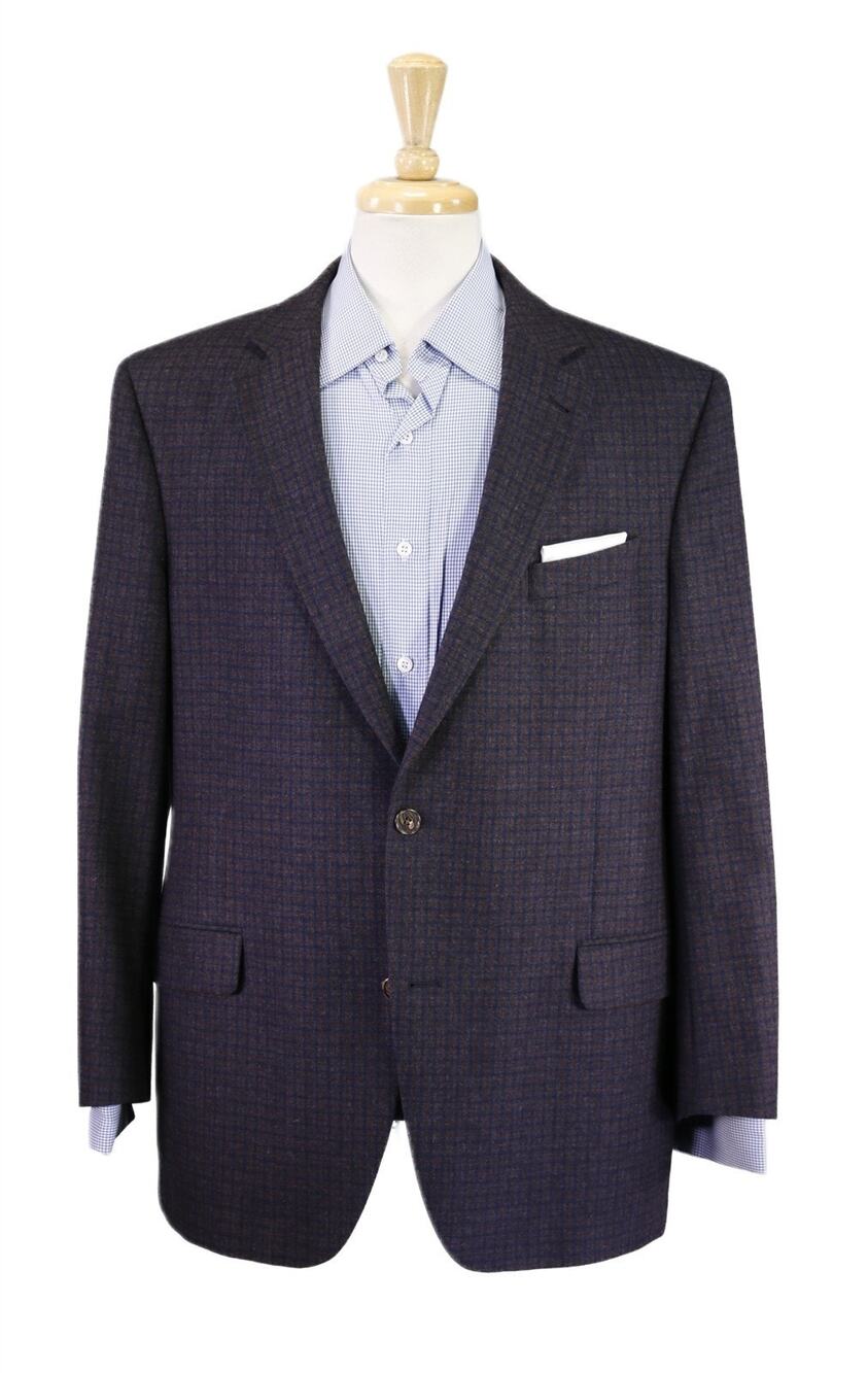 Faconnable Blue Brown Check Wool Cashmere Flannel 2-Btn Sportcoat Blazer 46R